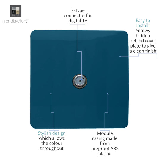 Trendi Switch ART-TVSMD, Artistic Modern TV Co-Axial 1 Gang Midnight Blue Finish, BRITISH MADE, (25mm Back Box Required), 5yrs Warranty - 54294