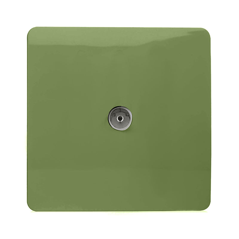 Load image into Gallery viewer, Trendi Switch ART-TVSMG, Artistic Modern TV Co-Axial 1 Gang Moss Green Finish, BRITISH MADE, (25mm Back Box Required), 5yrs Warranty - 54295
