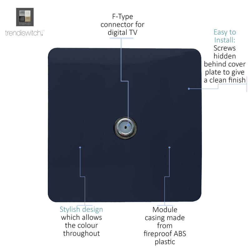 Load image into Gallery viewer, Trendi Switch ART-TVSNV, Artistic Modern TV Co-Axial 1 Gang Navy Blue Finish, BRITISH MADE, (25mm Back Box Required), 5yrs Warranty - 54296
