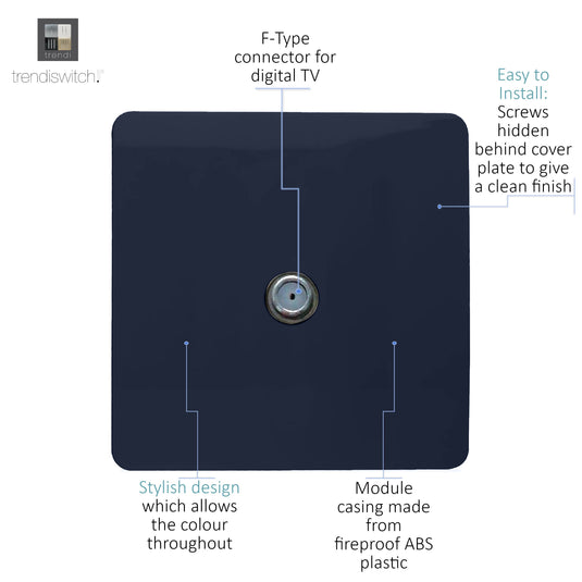 Trendi Switch ART-TVSNV, Artistic Modern TV Co-Axial 1 Gang Navy Blue Finish, BRITISH MADE, (25mm Back Box Required), 5yrs Warranty - 54296