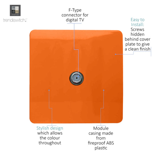 Trendi Switch ART-TVSOR, Artistic Modern TV Co-Axial 1 Gang Orange Finish, BRITISH MADE, (25mm Back Box Required), 5yrs Warranty - 54298