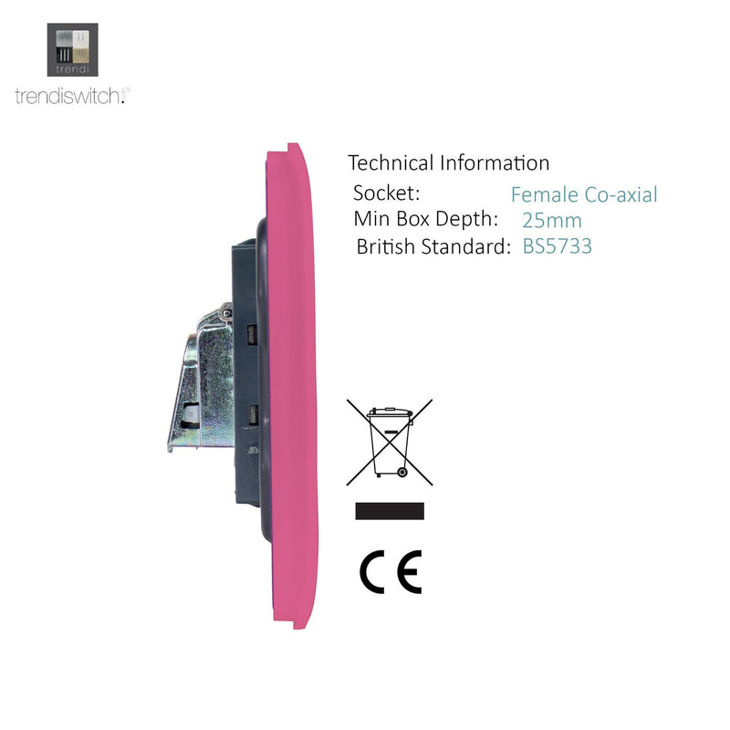 Load image into Gallery viewer, Trendi Switch ART-TVSPK, Artistic Modern TV Co-Axial 1 Gang Pink Finish, BRITISH MADE, (25mm Back Box Required), 5yrs Warranty - 54299
