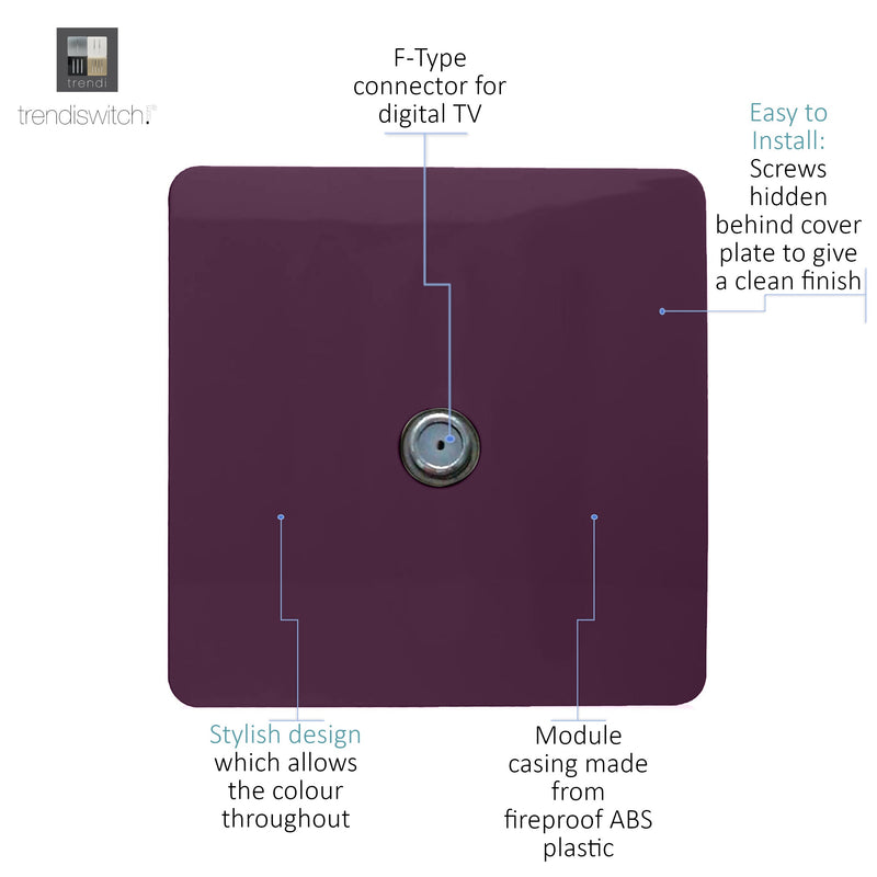 Load image into Gallery viewer, Trendi Switch ART-TVSPL, Artistic Modern TV Co-Axial 1 Gang Plum Finish, BRITISH MADE, (25mm Back Box Required), 5yrs Warranty - 54300
