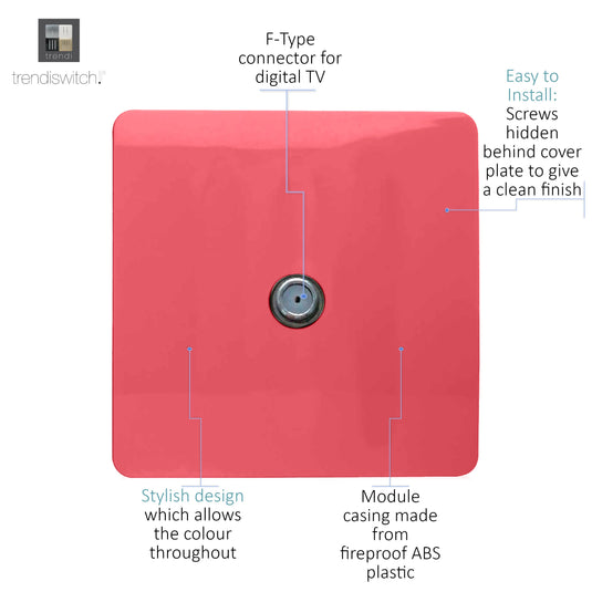 Trendi Switch ART-TVSSB, Artistic Modern TV Co-Axial 1 Gang Strawberry Finish, BRITISH MADE, (25mm Back Box Required), 5yrs Warranty - 54301