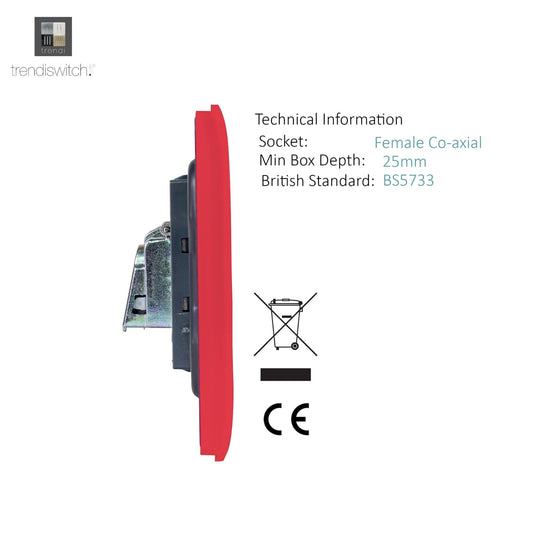 Trendi Switch ART-TVSSB, Artistic Modern TV Co-Axial 1 Gang Strawberry Finish, BRITISH MADE, (25mm Back Box Required), 5yrs Warranty - 54301