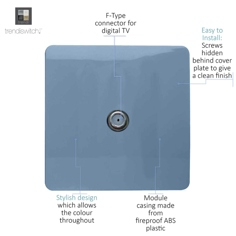Load image into Gallery viewer, Trendi Switch ART-TVSSK, Artistic Modern TV Co-Axial 1 Gang Sky Finish, BRITISH MADE, (25mm Back Box Required), 5yrs Warranty - 54302
