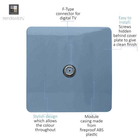 Trendi Switch ART-TVSSK, Artistic Modern TV Co-Axial 1 Gang Sky Finish, BRITISH MADE, (25mm Back Box Required), 5yrs Warranty - 54302