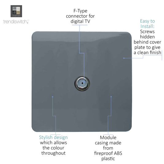 Trendi Switch ART-TVSWG, Artistic Modern TV Co-Axial 1 Gang Warm Grey Finish, BRITISH MADE, (25mm Back Box Required), 5yrs Warranty - 54303