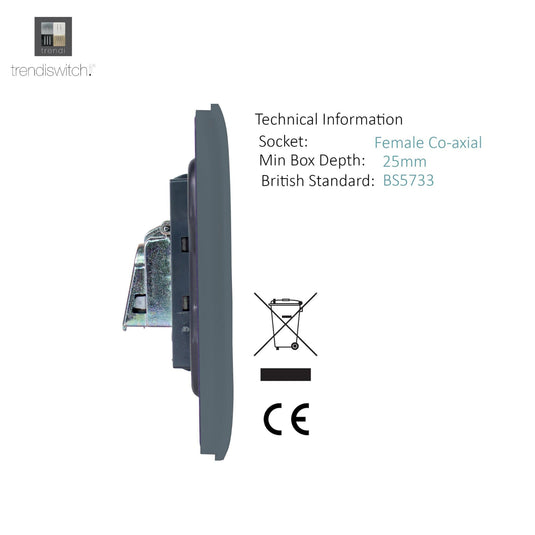 Trendi Switch ART-TVSWG, Artistic Modern TV Co-Axial 1 Gang Warm Grey Finish, BRITISH MADE, (25mm Back Box Required), 5yrs Warranty - 54303