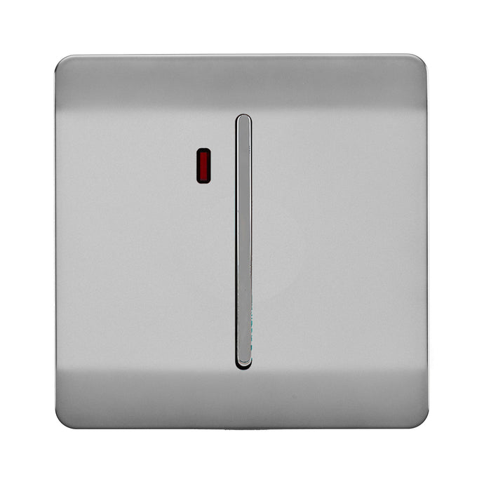 Trendi Switch ART-WHS1BS, Artistic Modern 20 Amp Neon Insert Double Pole Switch Brushed Steel Finish, BRITISH MADE, (25mm Back Box Required), 5yrs Warranty - 54304