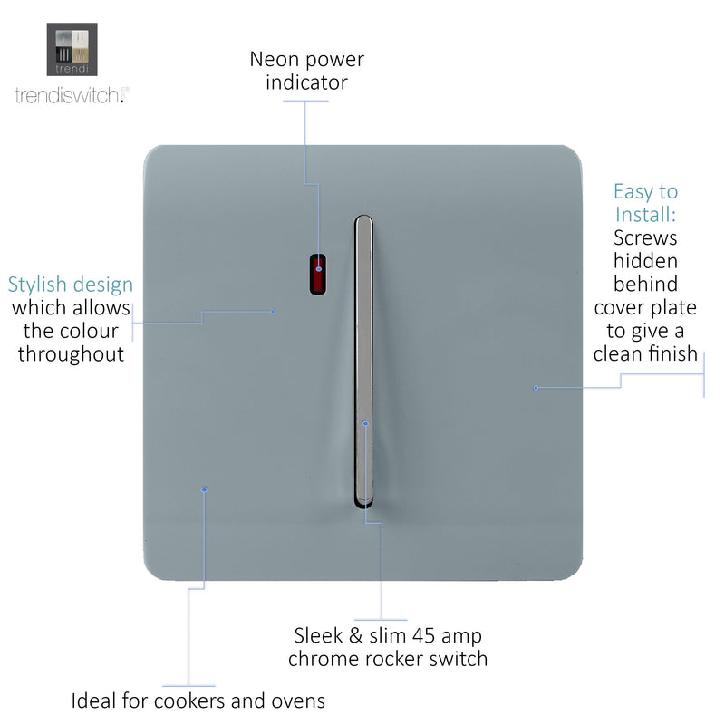 Load image into Gallery viewer, Trendi Switch ART-WHS1CG, Artistic Modern 20 Amp Neon Insert Double Pole Switch Cool Grey Finish, BRITISH MADE, (25mm Back Box Required), 5yrs Warranty - 54306
