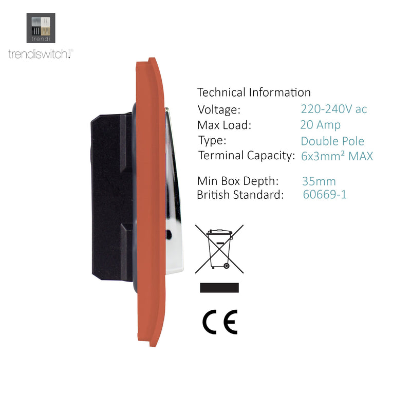 Load image into Gallery viewer, Trendi Switch ART-WHS1CPR, Artistic Modern 20 Amp Neon Insert Double Pole Switch Copper Finish, BRITISH MADE, (25mm Back Box Required), 5yrs Warranty - 54308

