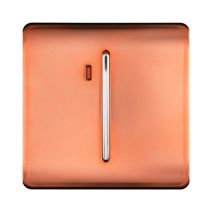 Trendi Switch ART-WHS1CPR, Artistic Modern 20 Amp Neon Insert Double Pole Switch Copper Finish, BRITISH MADE, (25mm Back Box Required), 5yrs Warranty - 54308