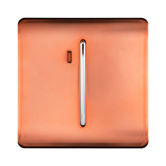 Trendi Switch ART-WHS1CPR, Artistic Modern 20 Amp Neon Insert Double Pole Switch Copper Finish, BRITISH MADE, (25mm Back Box Required), 5yrs Warranty - 54308