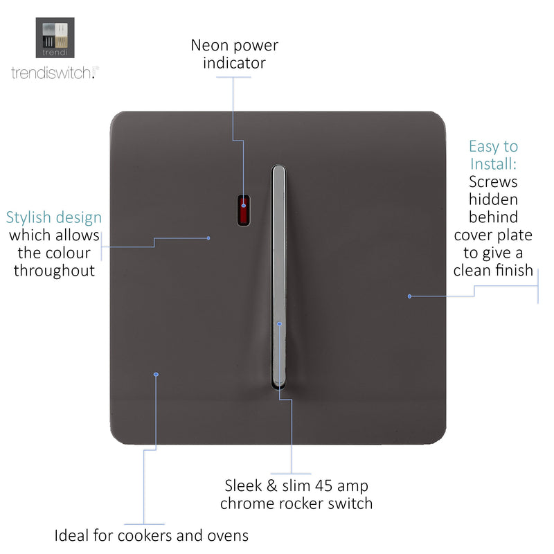 Load image into Gallery viewer, Trendi Switch ART-WHS1DB, Artistic Modern 20 Amp Neon Insert Double Pole Switch Dark Brown Finish, BRITISH MADE, (25mm Back Box Required), 5yrs Warranty - 54309
