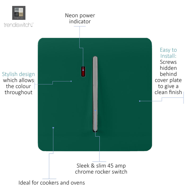 Load image into Gallery viewer, Trendi Switch ART-WHS1DG, Artistic Modern 20 Amp Neon Insert Double Pole Switch Dark Green Finish, BRITISH MADE, (25mm Back Box Required), 5yrs Warranty - 54310
