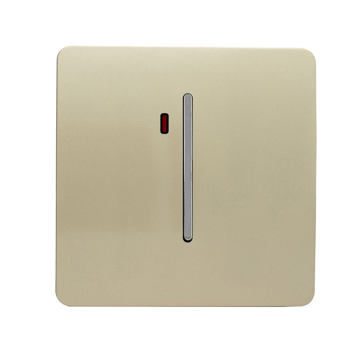 Trendi Switch ART-WHS1GO, Artistic Modern 20 Amp Neon Insert Double Pole Switch Champagne Gold Finish, BRITISH MADE, (25mm Back Box Required), 5yrs Warranty - 43956