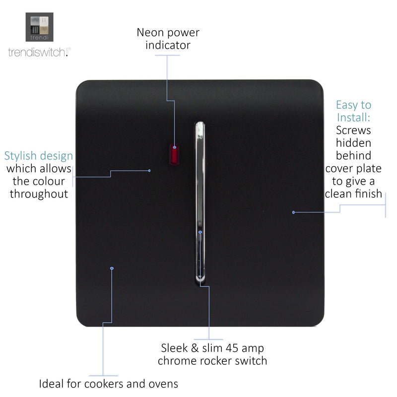 Load image into Gallery viewer, Trendi Switch ART-WHS1MBK, Artistic Modern 20 Amp Neon Insert Double Pole Switch Matt Black Finish, BRITISH MADE, (25mm Back Box Required), 5yrs Warranty - 43957
