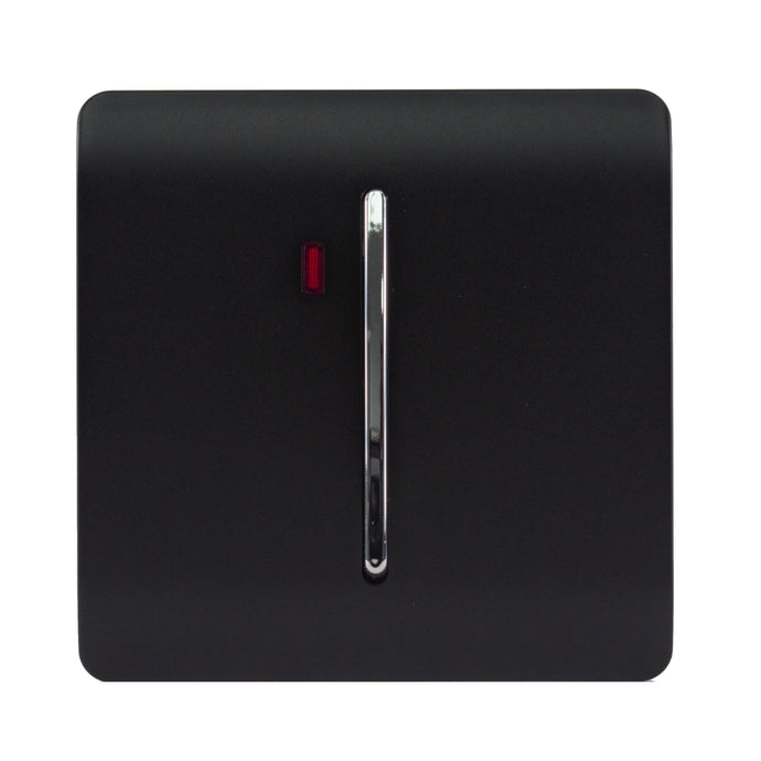 Trendi Switch ART-WHS1MBK, Artistic Modern 20 Amp Neon Insert Double Pole Switch Matt Black Finish, BRITISH MADE, (25mm Back Box Required), 5yrs Warranty - 43957