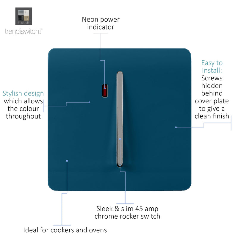 Load image into Gallery viewer, Trendi Switch ART-WHS1MD, Artistic Modern 20 Amp Neon Insert Double Pole Switch Midnight Blue Finish, BRITISH MADE, (25mm Back Box Required), 5yrs Warranty - 54312
