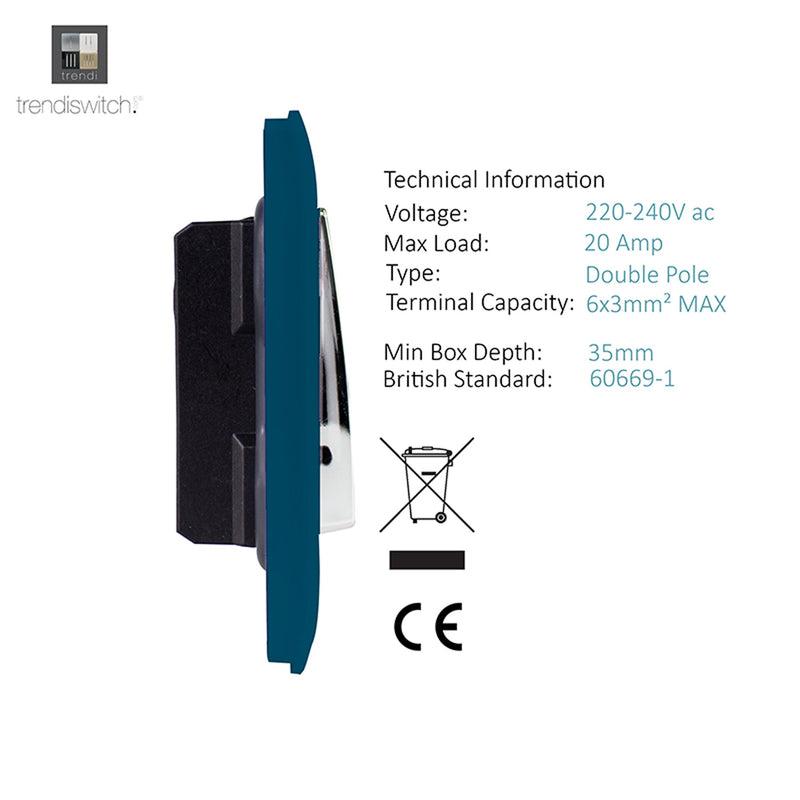 Load image into Gallery viewer, Trendi Switch ART-WHS1MD, Artistic Modern 20 Amp Neon Insert Double Pole Switch Midnight Blue Finish, BRITISH MADE, (25mm Back Box Required), 5yrs Warranty - 54312
