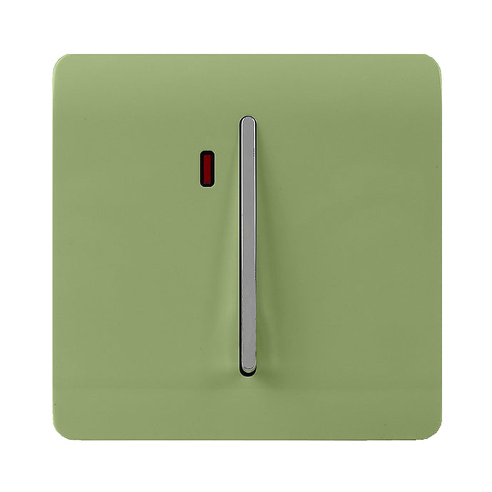 Trendi Switch ART-WHS1MG, Artistic Modern 20 Amp Neon Insert Double Pole Switch Moss Green Finish, BRITISH MADE, (25mm Back Box Required), 5yrs Warranty - 54313