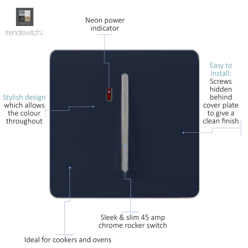 Load image into Gallery viewer, Trendi Switch ART-WHS1NV, Artistic Modern 20 Amp Neon Insert Double Pole Switch Navy Blue Finish, BRITISH MADE, (25mm Back Box Required), 5yrs Warranty - 54314
