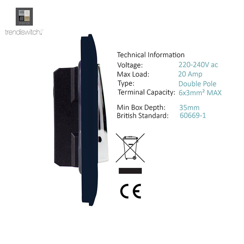 Load image into Gallery viewer, Trendi Switch ART-WHS1NV, Artistic Modern 20 Amp Neon Insert Double Pole Switch Navy Blue Finish, BRITISH MADE, (25mm Back Box Required), 5yrs Warranty - 54314
