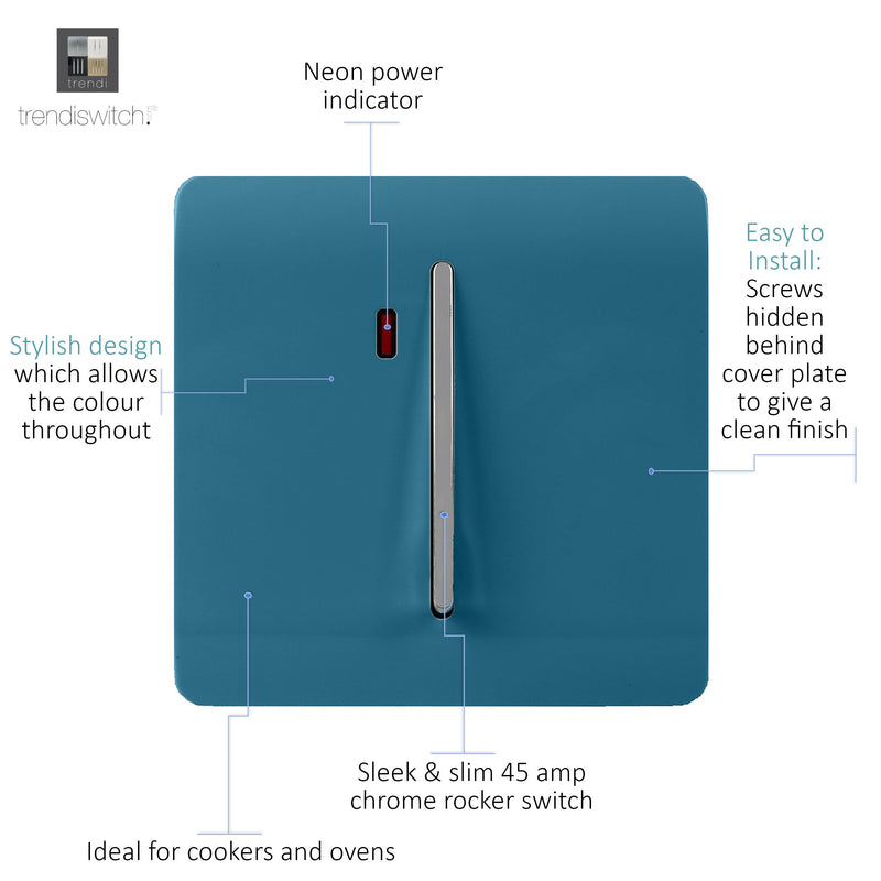 Load image into Gallery viewer, Trendi Switch ART-WHS1OB, Artistic Modern 20 Amp Neon Insert Double Pole Switch Ocean Blue Finish, BRITISH MADE, (25mm Back Box Required), 5yrs Warranty - 54315
