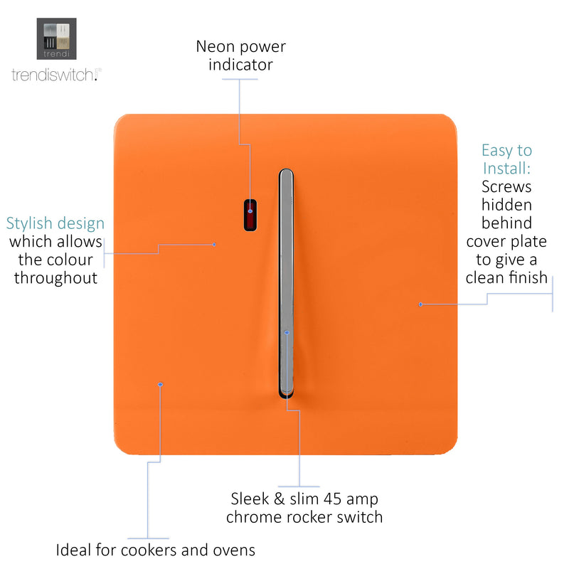 Load image into Gallery viewer, Trendi Switch ART-WHS1OR, Artistic Modern 20 Amp Neon Insert Double Pole Switch Orange Finish, BRITISH MADE, (25mm Back Box Required), 5yrs Warranty - 54316
