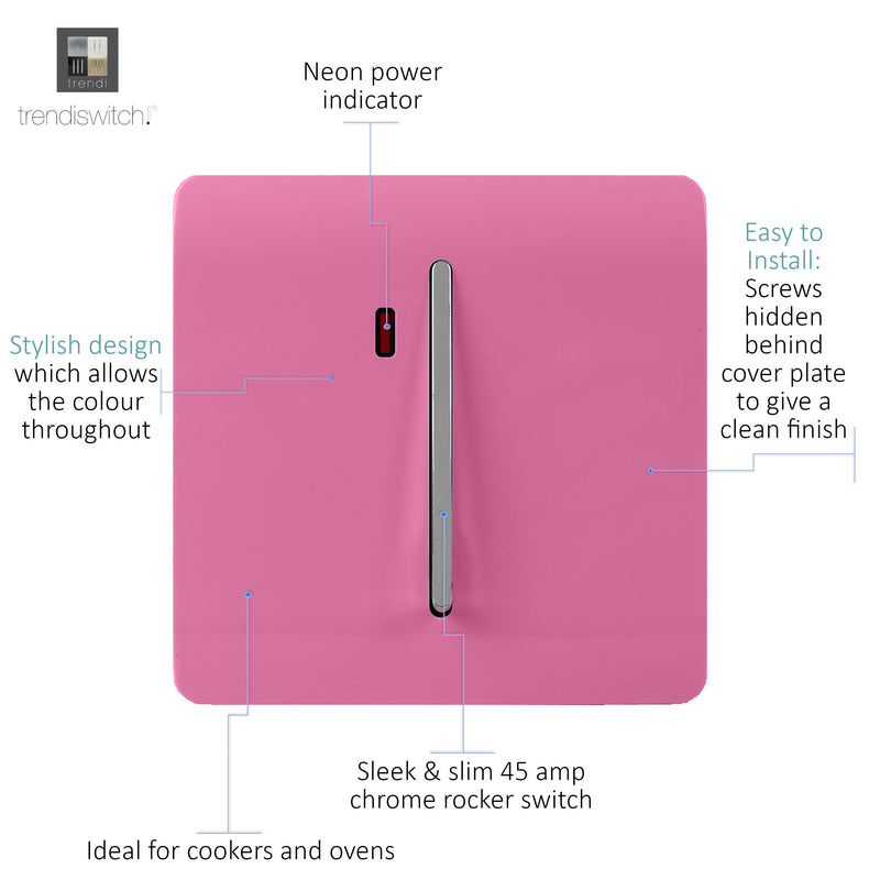 Load image into Gallery viewer, Trendi Switch ART-WHS1PK, Artistic Modern 20 Amp Neon Insert Double Pole Switch Pink Finish, BRITISH MADE, (25mm Back Box Required), 5yrs Warranty - 54317
