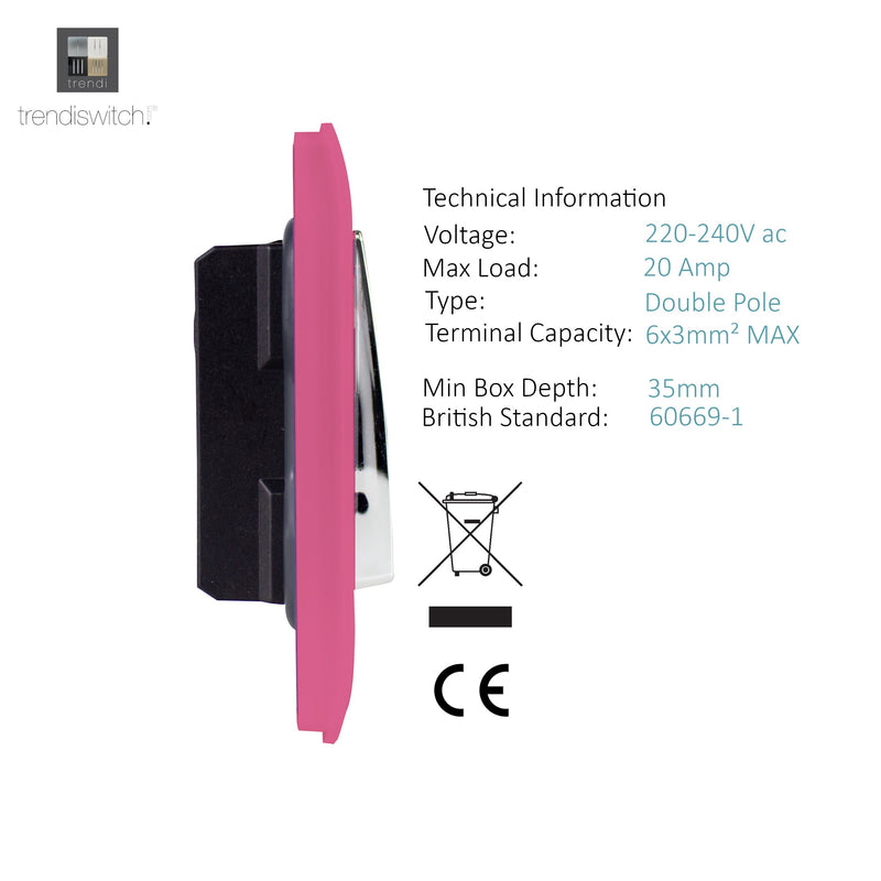 Load image into Gallery viewer, Trendi Switch ART-WHS2PK, Artistic Modern 45 Amp Neon Insert Double Pole Switch Pink Finish, BRITISH MADE, (35mm Back Box Required), 5yrs Warranty - 54353
