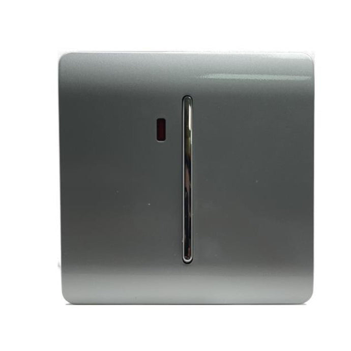 Trendi Switch ART-WHS2SI, Artistic Modern 45 Amp Neon Insert Double Pole Switch Silver Finish, BRITISH MADE, (35mm Back Box Required), 5yrs Warranty - 43968