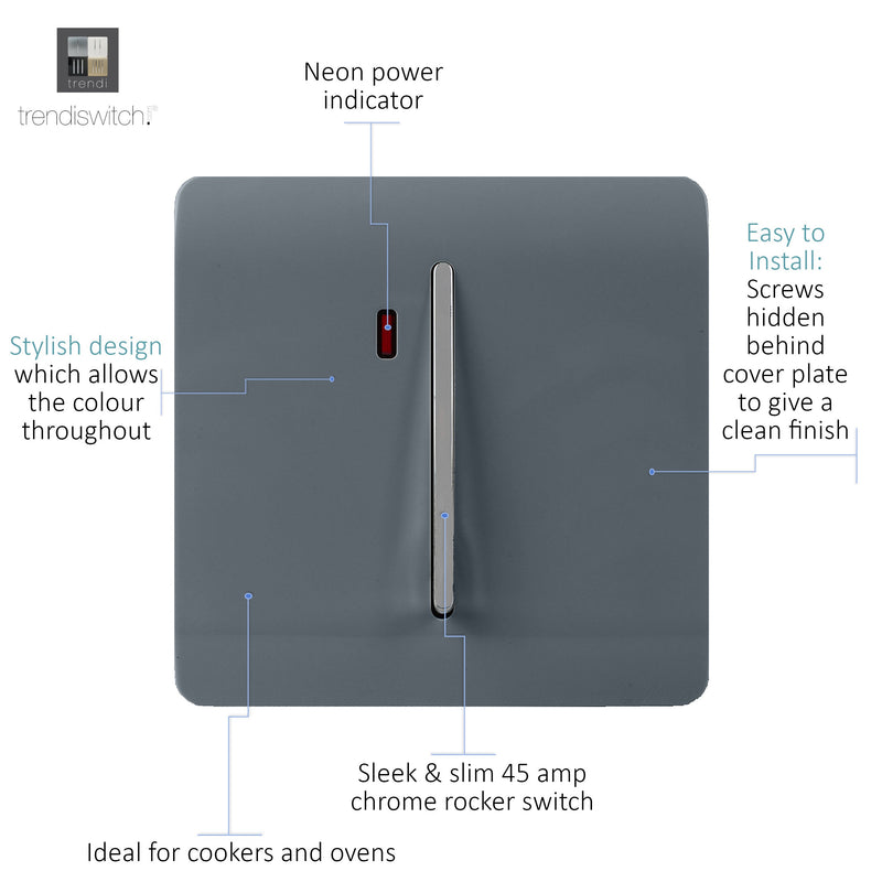 Load image into Gallery viewer, Trendi Switch ART-WHS1WG, Artistic Modern 20 Amp Neon Insert Double Pole Switch Warm Grey Finish, BRITISH MADE, (25mm Back Box Required), 5yrs Warranty - 54321
