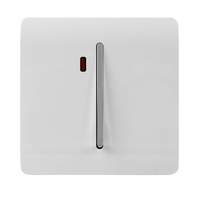 Trendi Switch ART-WHS2WH, Artistic Modern 45 Amp Neon Insert Double Pole Switch Gloss White Finish, BRITISH MADE, (35mm Back Box Required), 5yrs Warranty - 43969