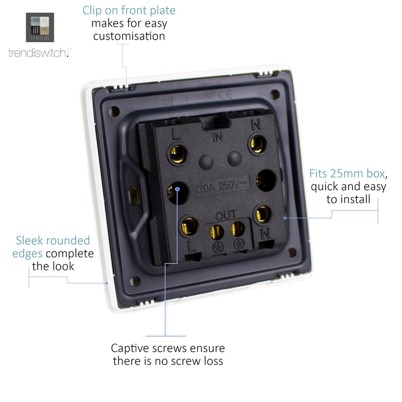 Load image into Gallery viewer, Trendi Switch ART-WHS1BT, Artistic Modern 20 Amp Neon Insert Double Pole Switch Bright Teal Finish, BRITISH MADE, (25mm Back Box Required), 5yrs Warranty - 54305
