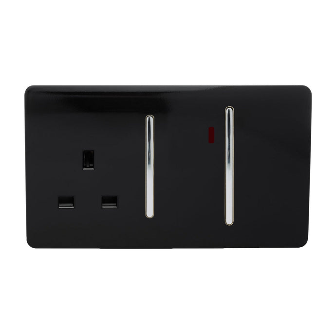 Trendi Switch ART-WHS213BK, Artistic Modern Cooker Control Panel 13amp with 45amp Switch Gloss Black Finish, BRITISH MADE, (47mm Back Box Required), 5yrs Warranty - 43960