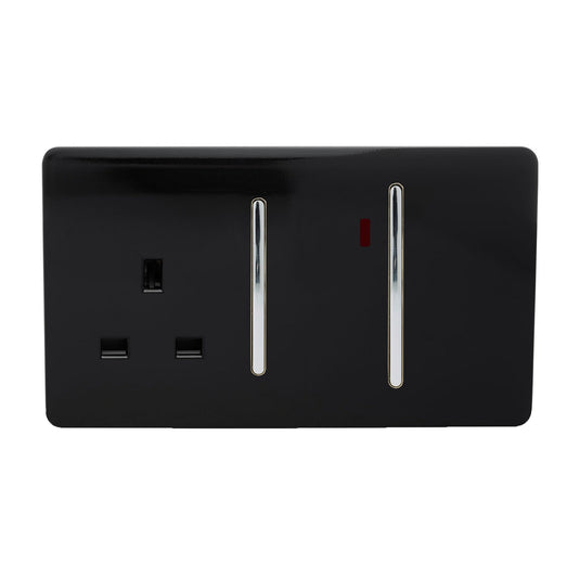 Trendi Switch ART-WHS213BK, Artistic Modern Cooker Control Panel 13amp with 45amp Switch Gloss Black Finish, BRITISH MADE, (47mm Back Box Required), 5yrs Warranty - 43960