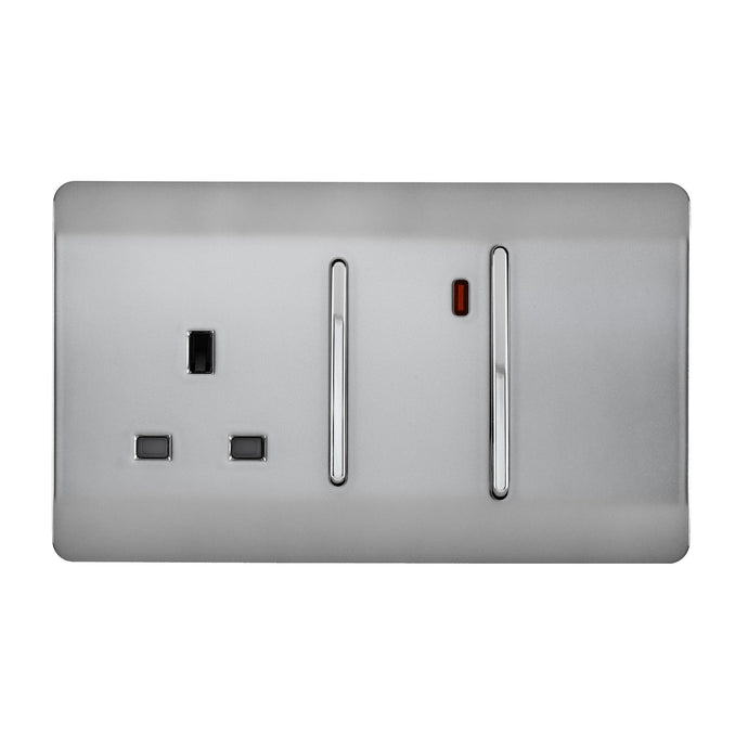 Trendi Switch ART-WHS213BS, Artistic Modern Cooker Control Panel 13amp with 45amp Switch Brushed Steel Finish, BRITISH MADE, (47mm Back Box Required), 5yrs Warranty - 54322