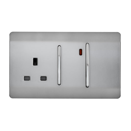 Trendi Switch ART-WHS213BS, Artistic Modern Cooker Control Panel 13amp with 45amp Switch Brushed Steel Finish, BRITISH MADE, (47mm Back Box Required), 5yrs Warranty - 54322