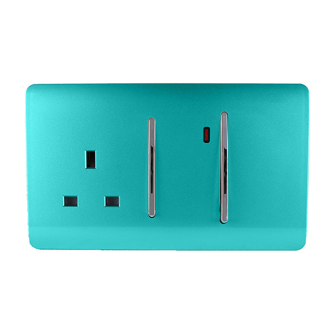 Trendi Switch ART-WHS213BT, Artistic Modern Cooker Control Panel 13amp with 45amp Switch Bright Teal Finish, BRITISH MADE, (47mm Back Box Required), 5yrs Warranty - 54323