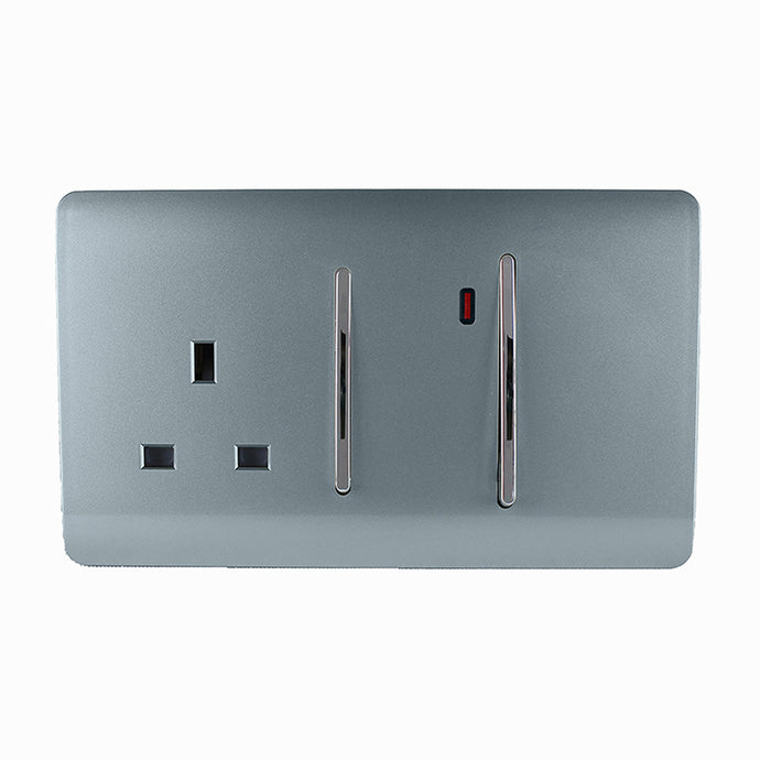 Trendi Switch ART-WHS213CG, Artistic Modern Cooker Control Panel 13amp with 45amp Switch Cool Grey Finish, BRITISH MADE, (47mm Back Box Required), 5yrs Warranty - 54324