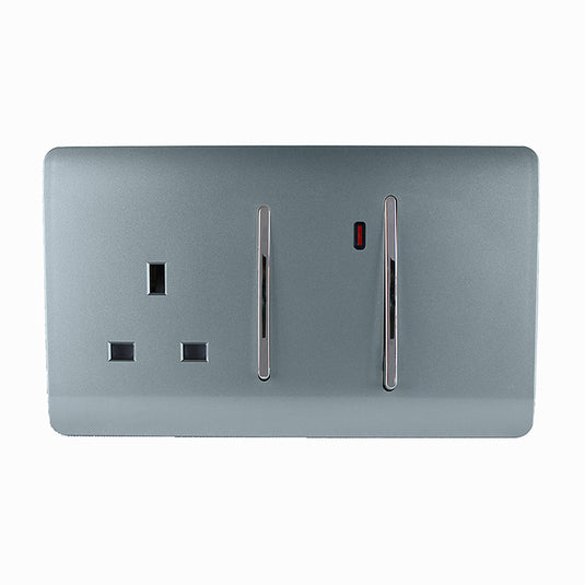 Trendi Switch ART-WHS213CG, Artistic Modern Cooker Control Panel 13amp with 45amp Switch Cool Grey Finish, BRITISH MADE, (47mm Back Box Required), 5yrs Warranty - 54324