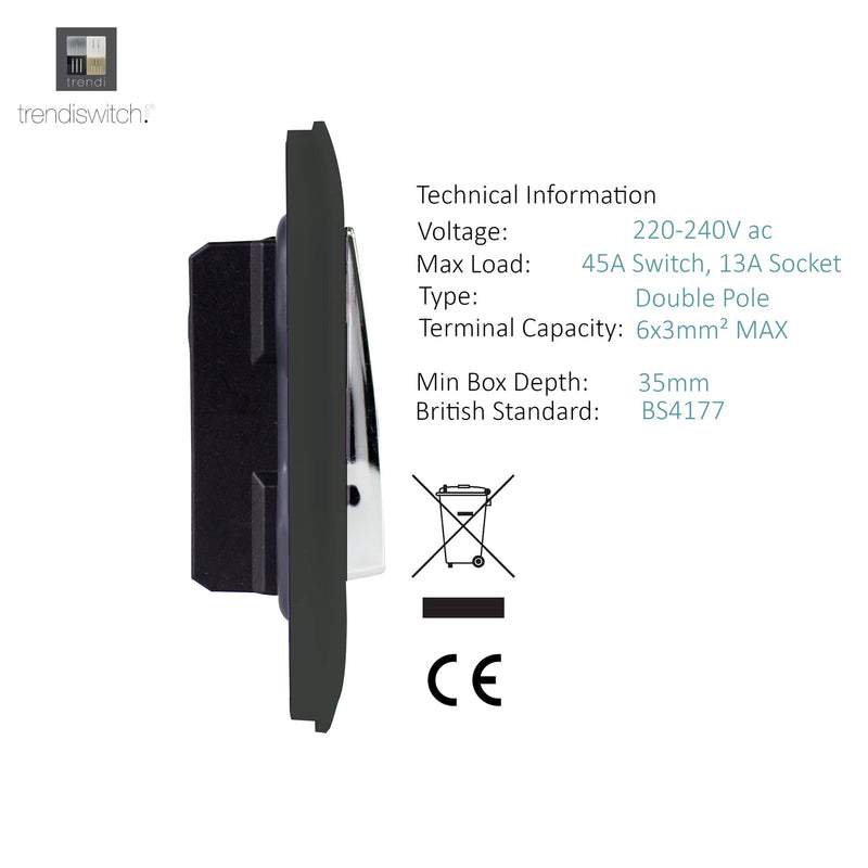 Load image into Gallery viewer, Trendi Switch ART-WHS213CH, Artistic Modern Cooker Control Panel 13amp with 45amp Switch Charcoal Finish, BRITISH MADE, (47mm Back Box Required), 5yrs Warranty - 54325
