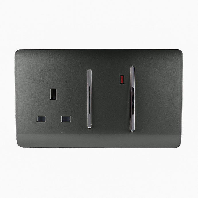 Trendi Switch ART-WHS213CH, Artistic Modern Cooker Control Panel 13amp with 45amp Switch Charcoal Finish, BRITISH MADE, (47mm Back Box Required), 5yrs Warranty - 54325