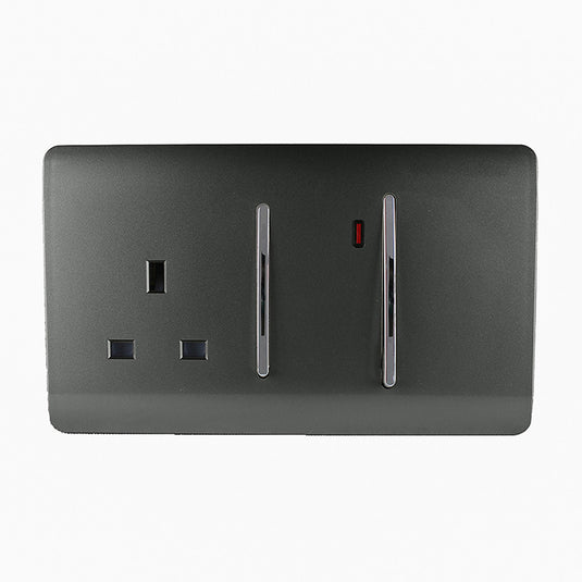 Trendi Switch ART-WHS213CH, Artistic Modern Cooker Control Panel 13amp with 45amp Switch Charcoal Finish, BRITISH MADE, (47mm Back Box Required), 5yrs Warranty - 54325