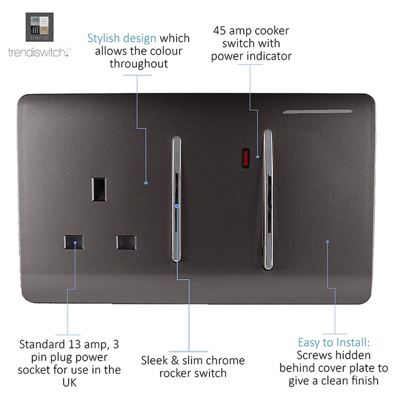 Load image into Gallery viewer, Trendi Switch ART-WHS213DB, Artistic Modern Cooker Control Panel 13amp with 45amp Switch Dark Brown Finish, BRITISH MADE, (47mm Back Box Required), 5yrs Warranty - 54327
