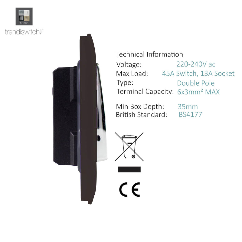 Load image into Gallery viewer, Trendi Switch ART-WHS213DB, Artistic Modern Cooker Control Panel 13amp with 45amp Switch Dark Brown Finish, BRITISH MADE, (47mm Back Box Required), 5yrs Warranty - 54327
