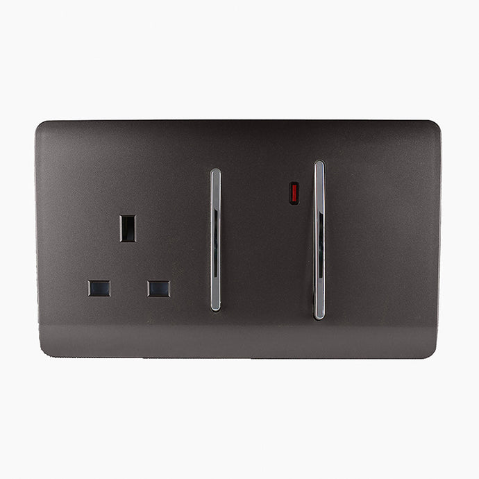 Trendi Switch ART-WHS213DB, Artistic Modern Cooker Control Panel 13amp with 45amp Switch Dark Brown Finish, BRITISH MADE, (47mm Back Box Required), 5yrs Warranty - 54327