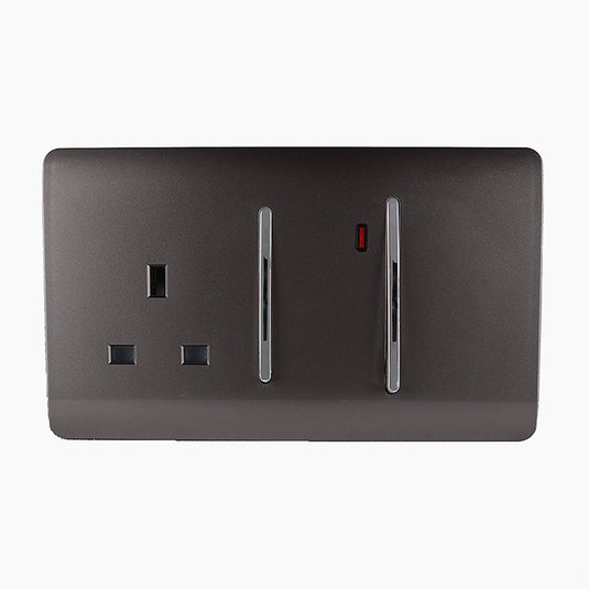 Trendi Switch ART-WHS213DB, Artistic Modern Cooker Control Panel 13amp with 45amp Switch Dark Brown Finish, BRITISH MADE, (47mm Back Box Required), 5yrs Warranty - 54327